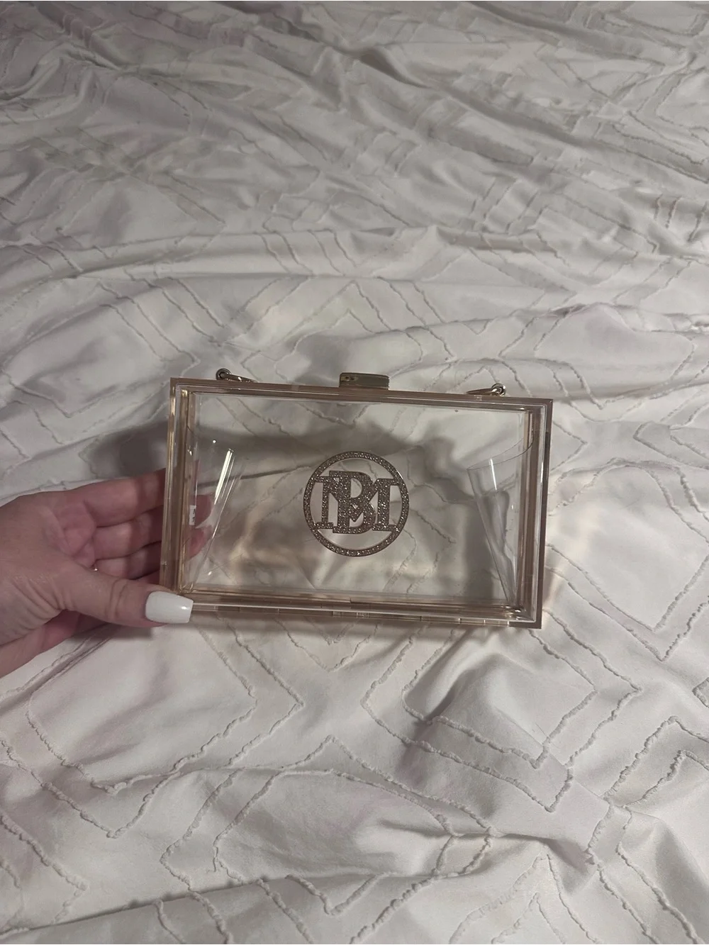 Clear Acrylic Monogram Box Clutch - Rose Gold Trim